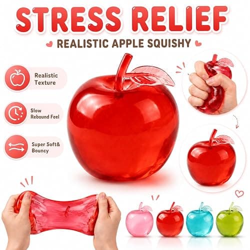 Apple Squishy,Pink Apples Squishy Shaped Stress Balls,Slow Rebound Clear Fruit Squeeze Fidget Toy Anxiety Relief Soft Stress Ball Pinch Sensory Toy (Pink) thumbnail 2