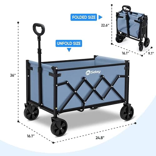 Sekey Wagon Cart with Wheels with 220LBS Capacity,Heavy Duty Wagon Carts Foldable,Lightweight Utility Portable Cart for Grocery, Shopping, Garden, Camping. Blue thumbnail 2