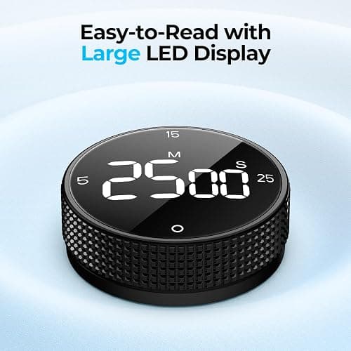 Allbean Magnetic Kitchen Timer for Cooking with Loud Alarm - Large LED Display Rotating Countdown Pomodoro Timer, Preset 5/15/25 Mins Easy for Seniors and Kids，for Baking Grilling Studying thumbnail 3