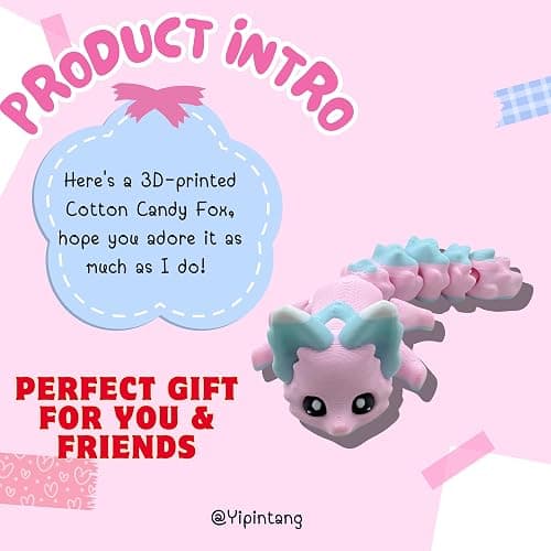 Yipintang 3D Printed Creature Flexible Animals - 8 Inches Fidget Animal for Desk Décor (Candy Fox) thumbnail 5