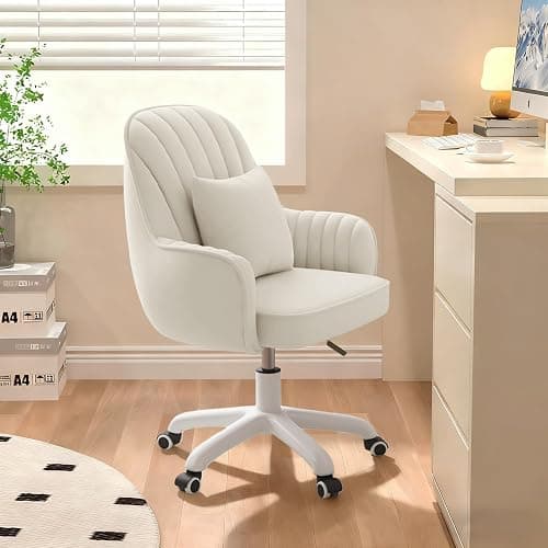 WXJHL Home Office Chair Velvet Vanity Chairs Cute Makeup Desk Chair with Wheels Mid Back Computer Chairs Height Adjustable Small Swivel Rolling Task Chair thumbnail 5
