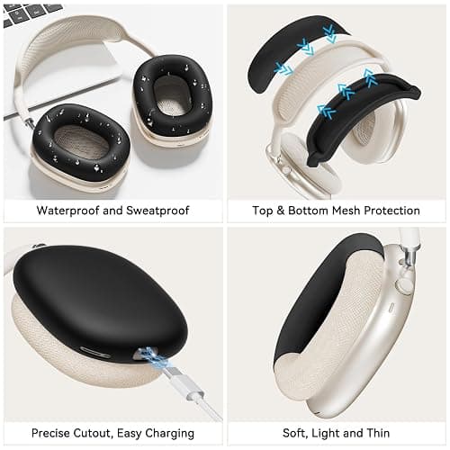 Silicone Case Cover for AirPods Max Headphones, Ear Pad Case Cover/Ear Cups Cover/Headband Cover for AirPod Max (USB-C/Lightning)(2024/2020),Accessories Silicone Protector for Apple AirPods Max, Black thumbnail 5