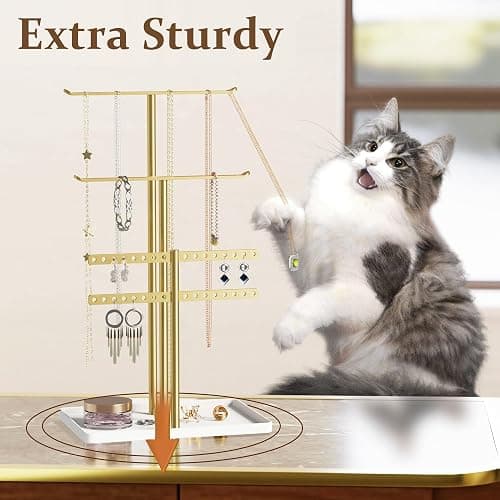 pickpiff Jewelry Stand Holder Organizer: 14.5" Sturdy Hanger for 80 Pcs Jewelry, Gift for Women, Gold Jewlery Tower for Necklace, Earring, Bracelet thumbnail 4
