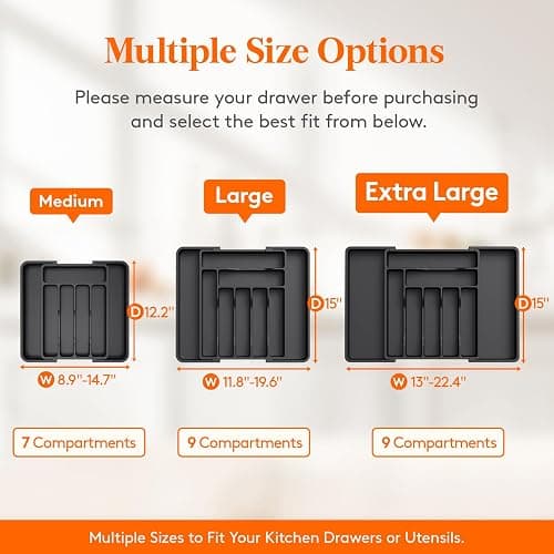 Lifewit Cutlery Organizer, Expandable Utensil Organizer for Kitchen, Utensil Holder, Adjustable Cutlery Tray Drawer Organizer for Spoons, Knives, Kitchen Organizers and Storage, Black thumbnail 3