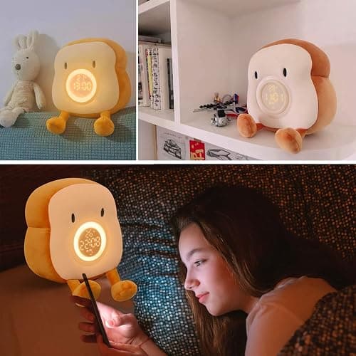 QANYI Plush Toy Night Light Alarm Clock for Kids, Multiin-one Cozy Toast Plushies Bed Clock with Dual Alarm and Snooze, Dimmable Bed Lamp Birthday Gifts Ideal for Children Teens Girls Boys Women thumbnail 6
