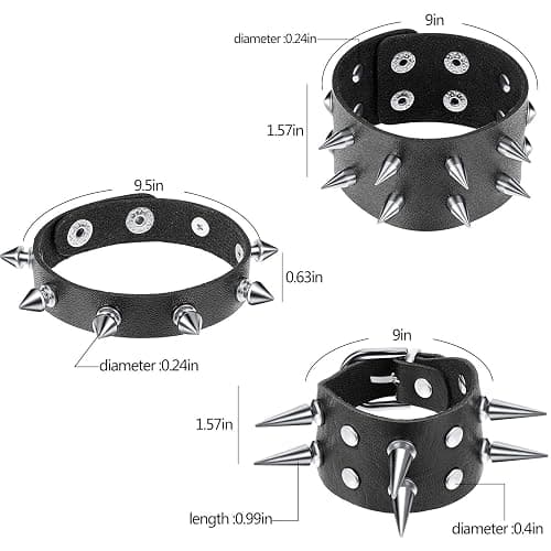 Hicarer 6 Pcs Spiked Studded Bracelets Punk Leather Rivets Bracelet Cuff for Men Women Halloween Accessories thumbnail 2