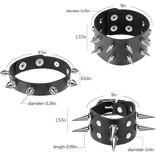 Hicarer 6 Pcs Spiked Studded Bracelets Punk Leather Rivets Bracelet Cuff for Men Women Halloween Accessories - Classic Style thumbnail 2