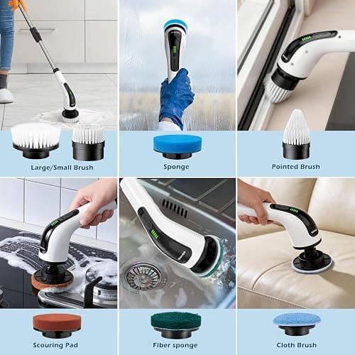Bomves Electric Spin Scrubber, Cordless Cleaning Brush Scrubber for Home, 8 Replaceable Brush Heads-90Mins Work Time, 3 Adjustable Size, 2 Speeds for Bathroom Shower Bathtub Glass Car thumbnail 6