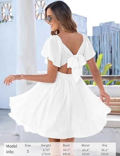 Florboom Women's Sweetheart Knot Front Dress Flutter Sleeve Tie Back A-Line Chiffon Mini Dresses thumbnail 6