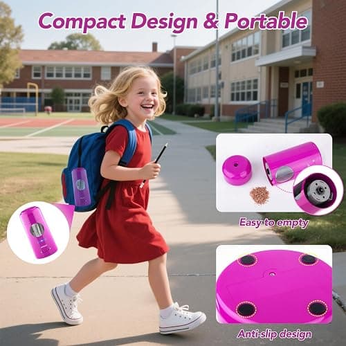 AFMAT Electric Pencil Sharpener, Rechargeable Fully Automatic Pencil Sharpener for Jumbo & Colored Pencils (7-11.5mm), Auto in/Out, Hands-Free, Portable for Home/Classroom/Office PSX6(Purple) thumbnail 6