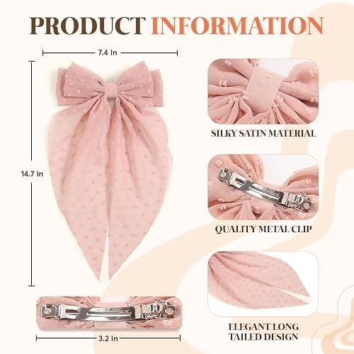 Loqpol 6 PCS Chiffon Hair Bows, Oversized Long Tail Bows with Aliigator Clips, Coquette Hair Accessories for Women and Girls (Red-Lavender-Pink-Yellow-Blue-White) thumbnail 2
