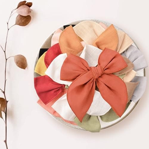 Niceye Fable Girls Hair Bows Cotton Linen Alligator Hair Clips or Little Girls Toddlers Kids Neutral Handmade Hair Accessories - 5.5” bow thumbnail 7