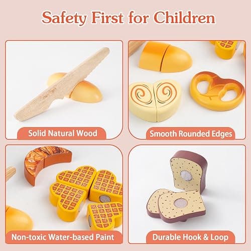 Smartwo Cibo Giocattolo Legno, Accessori Cucina Bambini, Giochi di Legno per bambini 2-3 anni montessori, Pane Tagliare, Regali di Compleanno e Natale Adatti a Bambini e Bambine thumbnail 3