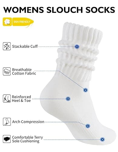 CLOSEMATE Womens Scrunch Crew Socks Retro Soft Cotton Cozy Slouchy Socks for Sneakers Boot 3 Pairs thumbnail 4
