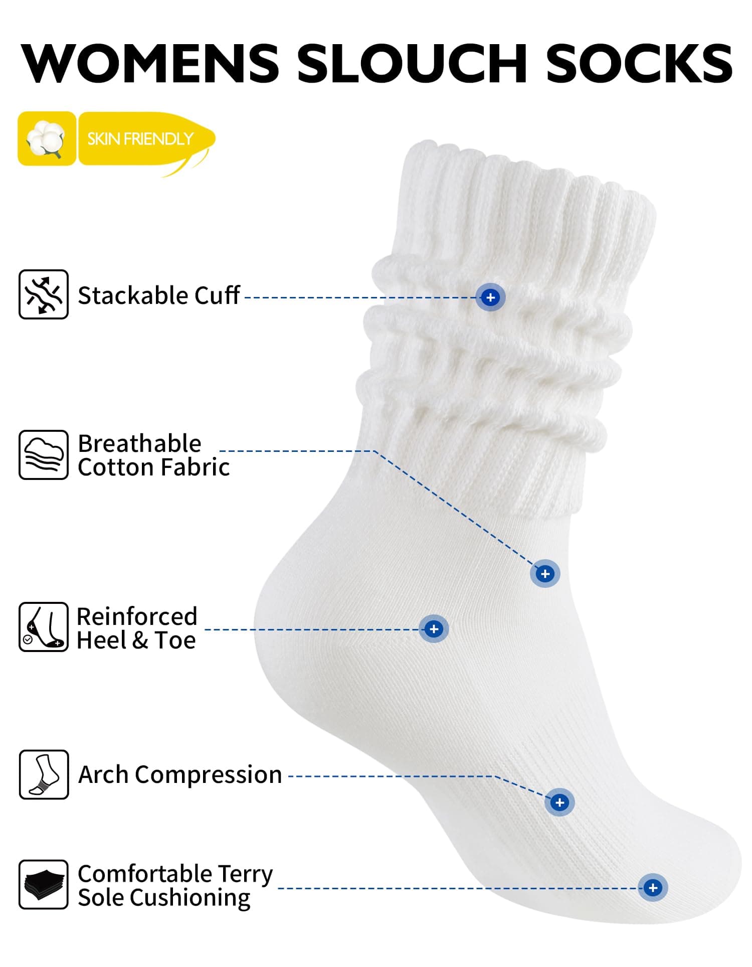 CLOSEMATE Womens Scrunch Crew Socks Retro Soft Cotton Cozy Slouchy Socks for Sneakers Boot 3 Pairs thumbnail 4