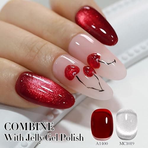 Double Rhythm 0.5 OZ Cat Eye Gel Polish with Magnet 15ML Holographic Glitter Shimmer Translucent Jelly Color Magnetic Polish Salon DIY at Home (Silver-MC1019) thumbnail 3