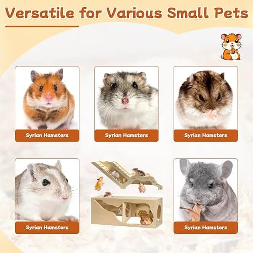 Hamster Hideout & Tunnel Set, 2Pcs Wooden House with Climbing Ladder, Exploration Tubes & Observation Shed for Syrian Hamsters, Dwarf Hamsters, Mice, Gerbils, Rats, and Other Small Animals thumbnail 5