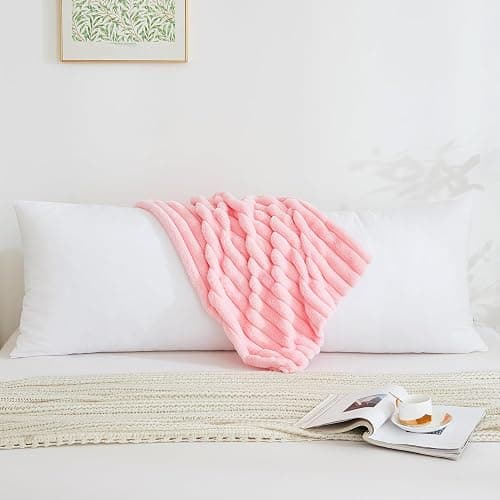 Memfydu Full Body Pillow with Fluffy Stripe Faux Fur Removable Cover, Long Bed Pillow Adult 20x54 Inches for Side Sleeper and Pregnancy, Pink. thumbnail 2