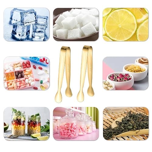 8PCS Gold Mini Metal Tongs,4.3"/11cm,Stainless Steel 304,for Ice Cube,Sugar | Kitchen Accessories for Serving Food, Salad, Toaster, Desserts thumbnail 5