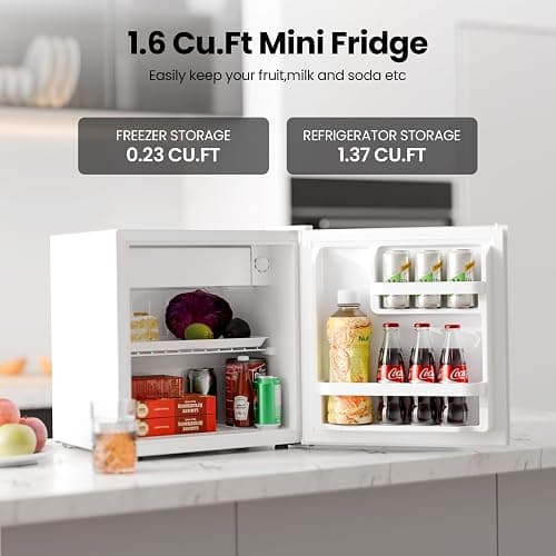 Antarctic Star Mini Fridge with Freezer, Rated 1.6 cu.ft, Small Upright Refrigerator with Removable Shelves, 7 Adjustable Thermostat, Low Noise for Bedroom/Apartment/Office,White thumbnail 4