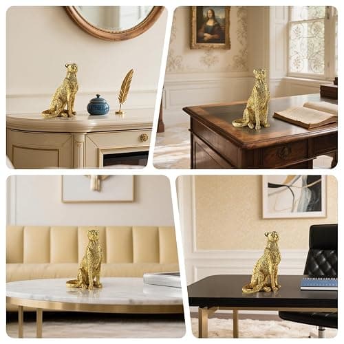 Magicsculp Cheetah Statue for Home Decor, 8" Resin Sitting Leopard Sculpture, Gold Desktop Decoration for Living Room, Dining Room, Office,Shelves, Coffee Table, Tv Stand or Entry Way thumbnail 7