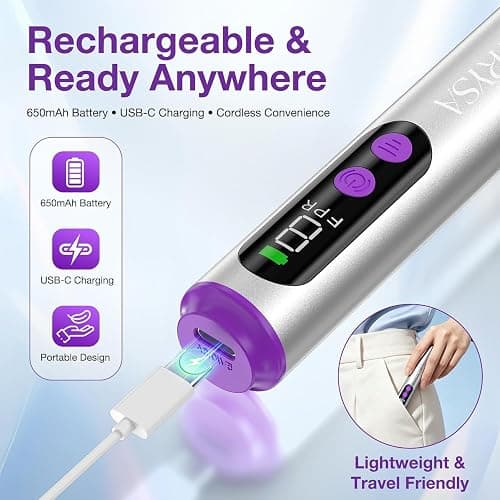 PYRYSA Cordless Electric Nail Drill, 9 Speed Professional E Filer for Nails | LED Display Nail Drill Machine for Acrylic & Gel, Rechargeable Portable Manicure Pedicure Kit for Beginner Home Salon, Silver thumbnail 4