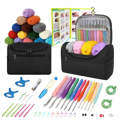 Yarniss Crochet Kits with Yarn,1120 Yards Soft Crochet Skeins, 12 Size Ergonomic Crochet Hooks with Portable Crochet Bag,Black - Image 1