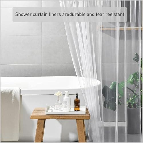 ECO Shower Curtain x2 , Semi Clear PEVA Waterproof Heavy Duty With 3 Magnets, 12 Plastic Hooks, Mould Proof, Quick-Drying Washable for Bathroom Home Decor thumbnail 4