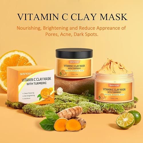 Vitamin C Face Mask with Kaolin Clay and Turmeric for Dark Spots, Dull Skin, Skincare Facial Mask for Controlling Oil and Refining Pores 5.29 Oz thumbnail 8