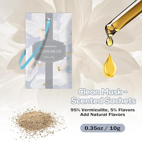 SCENTORINI Clean Musk Scented Sachets 14 Pack for Wardrobes Drawers Closets | 14 Clean Musk Scented Sachets with Hanging Strings for Wardrobes, Drawers, Closets and Storage Spaces thumbnail 5