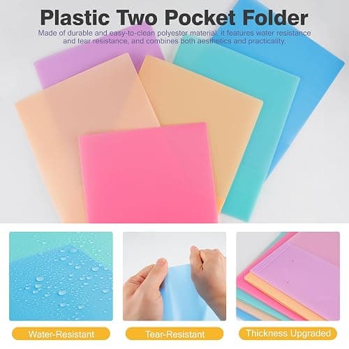 Zzrywuty Plastic Folders with Pockets (6 Pack,Assorted Colors) Durable Heavy Duty File Folders with Business Card Slot,2-Pocket Folder Letter Size,Holds 100 Plus Sheets for School,Office,Business thumbnail 3