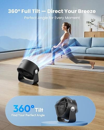 Gaiatop Small Desk Fan Rechargeable, Quiet Personal Table Fan, Touch Control Display, 360° Tilt, 5-Speed Strong Wind, 4000mAh Battery, Small Fans for Bedroom Dorm Office, Gifts for Women Men, Black thumbnail 5