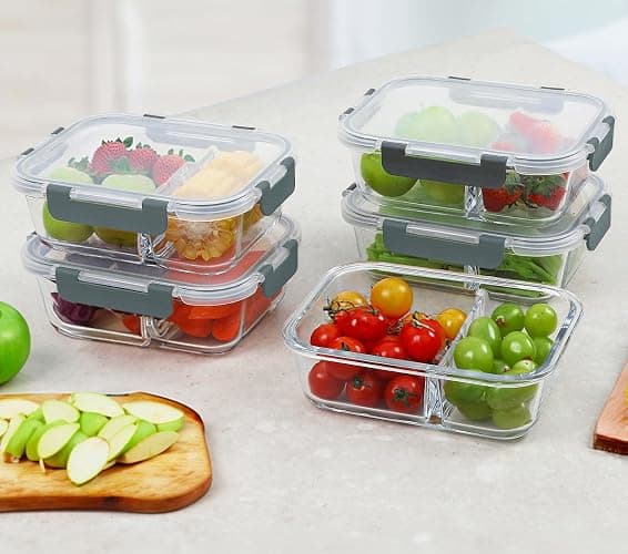 M MCIRCO 10-Pack,30 Oz Glass Meal Prep Containers 2 Compartments Airtight Lunch Bento Boxes with Lids, Glass Food Storage Containers, Microwave, Oven, Freezer and Dishwasher thumbnail 6
