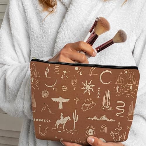 Supwhd Vintage Western Makeup Bag, Cowgirl Western Gifts for Women, Western Cosmetic Bag Small, Western Zipper Makeup Bag Cosmetic Bag for Purse thumbnail 2