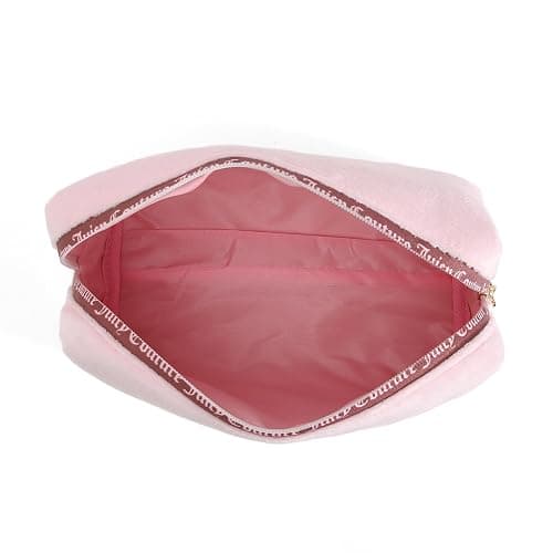 Juicy Couture Pink Makeup Bag Cosmetics Organizer Travel Essentials Zip Top Wedge Gold Terroir Dog Rhinestone Crown Velour thumbnail 6