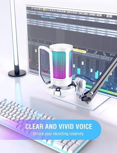 FIFINE AmpliGame USB Microphone, PC Gaming Recording Desktop Laptop Mic, RGB Streaming Podcasting Condenser Mic for Online Game, Vocal, with Mute Button, Gain Knob, Tripod Stand-A6V White thumbnail 6