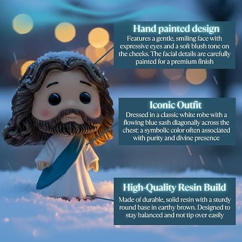 Jesus Bobblehead for Car Dashboard - 3.5" Resin Baby Blue Mini Jesus Figure/Statue - Christian Car Decor - Small Jesus Figurine for Desk, Shelf & Home thumbnail 7