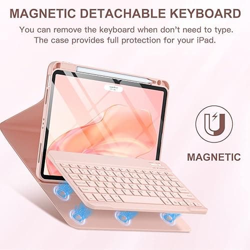 Harvopu Compatible for iPad Air 11-inch/Air 5th 4th Generation Case with Keyboard - Backlit Detachable, Folio Cover with Pencil Holder for iPad Air 11 Inch M3/M2 (2025/2024), Air 5/ Air 4 (Pink) - Pink thumbnail 4