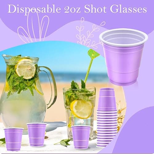 Yaure Joy 30 Pcs Disposable 2oz Shot Glasses Plastic Cups for Wedding, Graduation Party, Beer Sample Taste Serving, Birthday (Light Purple) thumbnail 3