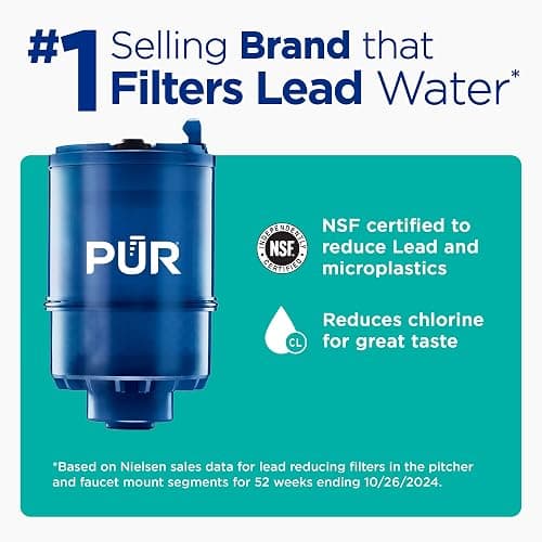 PUR Plus Vertical Faucet Mount Water Filtration System, Lead-Reducing Water Filter For Sink Faucet, Easy Install, 100 Gallons, Compatible with Sinks with External Aerators, Grey thumbnail 4