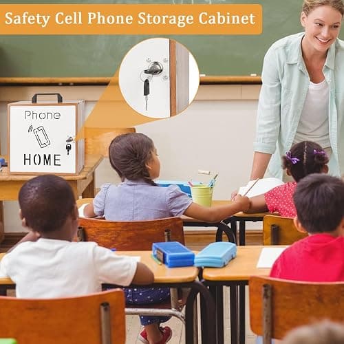 Echaprey Cell Phone Holder Classroom Pocket Chart Wooden Cell Phone Storage Cabinet with Lock 33 Slots Desktop Cell Phone Holder for Classroom Office (33 Slots) thumbnail 5