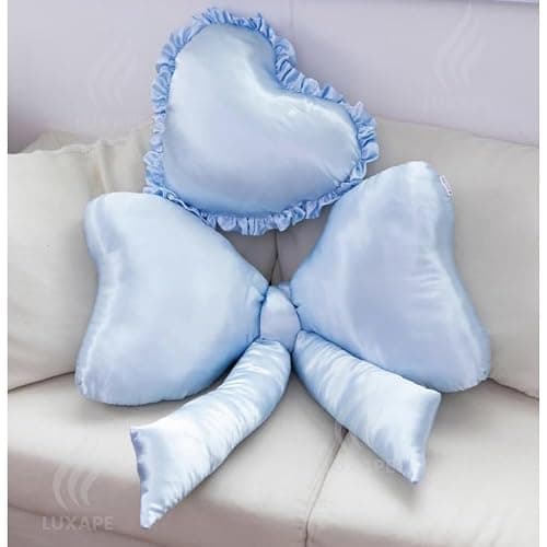 Luxape Bow Pillow - Big Coquette Throw Pillow - Bow Shaped Pillow - Silky Satin - Coquette Decor - Bow Room - Baby Blue Pillow - Nursery Decorations - Cute Room (Baby Blue) thumbnail 3