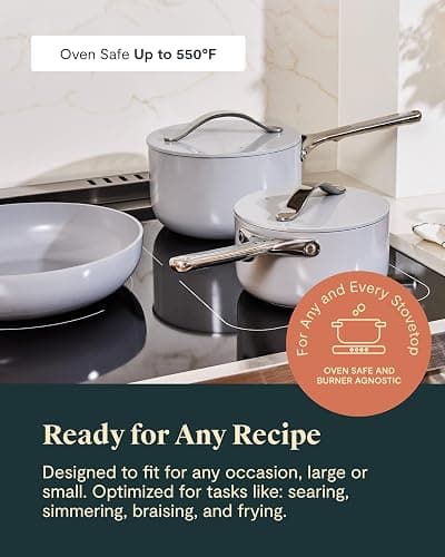 Caraway 24-Piece Nonstick Ceramic Cookware Set - Includes Fry Pans, Sauce, Sauté Pan, Dutch Oven, Petite Cooker, Stir Fry, Rondeau, Stock Pot, Lids & Storage Organizers - White thumbnail 7
