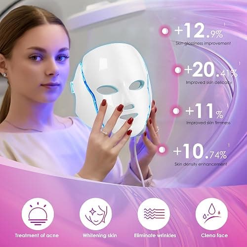 Red-Light-Therapy-for-Face, 7-1 Colors Led Face Mask Light Therapy, Facial Skin Care Mask, Birthday, Christmas, Mothers Day, Valentines Day Gifts for Her Women Mom Best Friend Wife Teacher (White) thumbnail 5