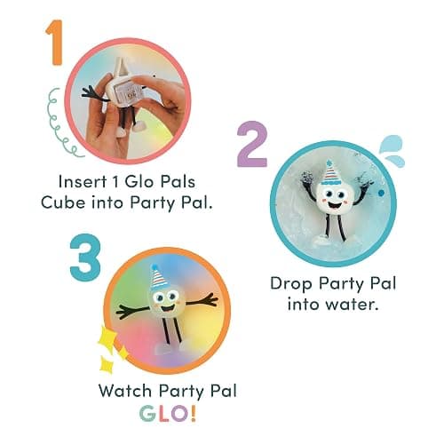 New Glo Pals Water-Activated Bath Toy with 6 Reusable Light-Up Cubes for Sensory Play (Party Pal) thumbnail 5