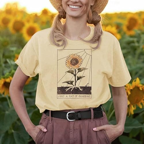 Anbech Womens Dandelion Graphic T-Shirts Teen Girls Cute Sunflower Print Casual Tee Tops thumbnail 2