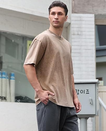 KEEPSHOWING Mens Oversized T Shirts Acid Wash Loose Fit Vintage Washed Tee Shirt Short Sleeve Streetwear Casual T-Shirts thumbnail 3