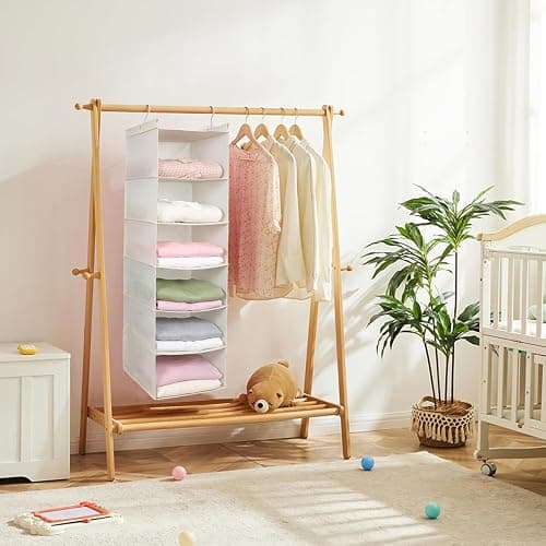 MAX Houser 6 Tier Shelf Hanging Closet Organizer, Cloth Hanging Shelf with 2 Sturdy Hooks for Storage, Foldable (Beige) - Beige thumbnail 6