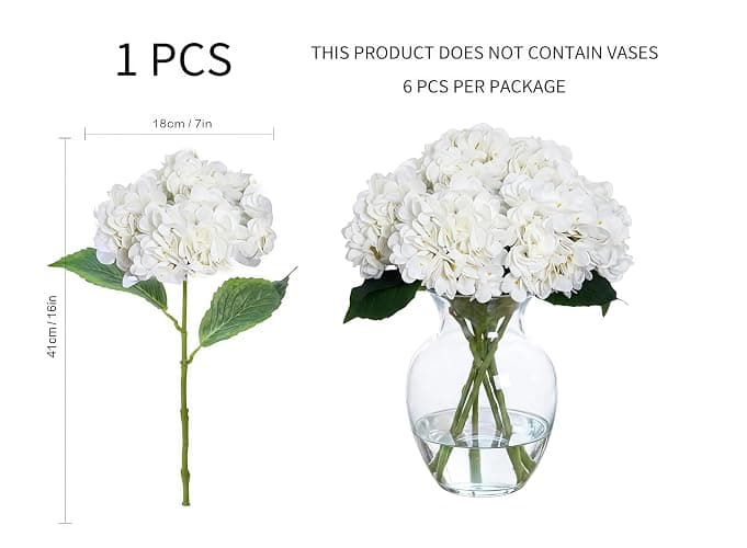WFYTHMFLS Artificial Flower Hydrangea Fake Hydrangea, Used in The Center of The Family Bathroom Desk Shelf or Wedding Bouquet Decoration, Contains 6 White Branches thumbnail 2