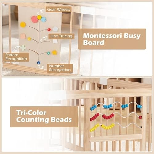 INFANS Wooden Baby Playpen with Adjustable Size & Shape, 8 Panels, Child Proof Lock, Easy to Assemble, 63" x 63" Portable Play Yard for Babies Toddlers thumbnail 7